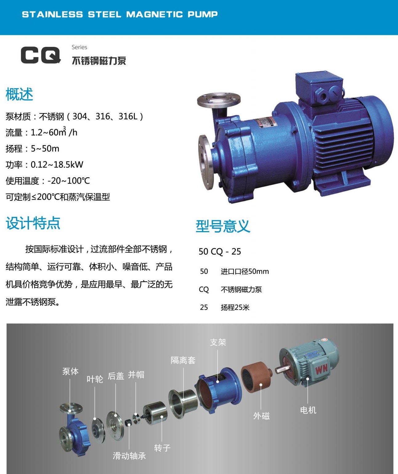 CQ小型不銹鋼化工磁力泵說明